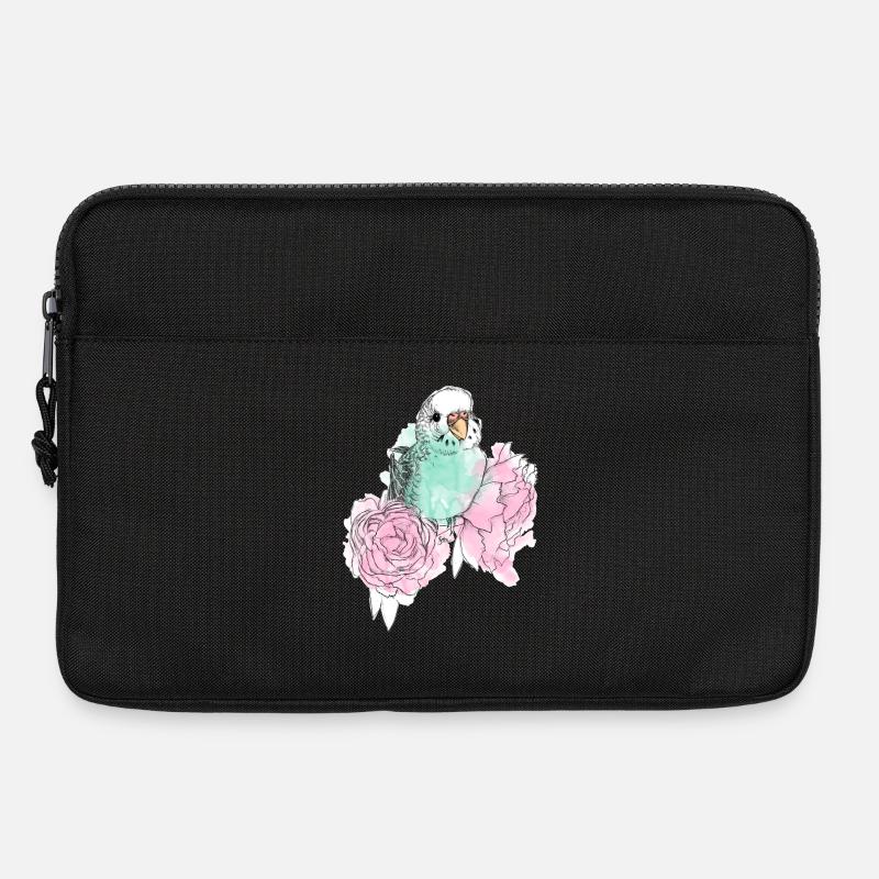 Wellensittich und Pfingstrosen - Laptoptasche 13" - Schwarz