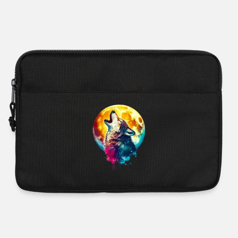 Wolf heult den Mond an - Laptoptasche 13" - Schwarz