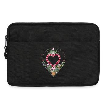 Rosy heart ornament with flowers & wooden heart - Laptop bag 13" - black - Front
