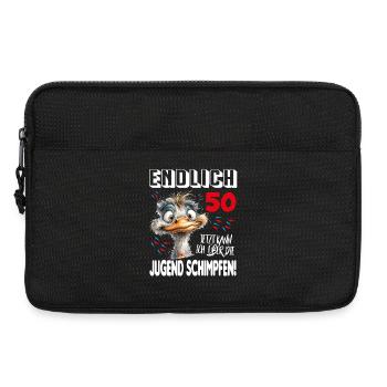 Endlich 50: Strauß Vogel Geburtstag Birthday - Laptoptasche 13" - Schwarz - Vorne