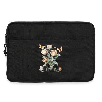Fleurs de tulipes vintage et papillons - Sacoche pour ordinateur portable 13 pouces - noir - Devant