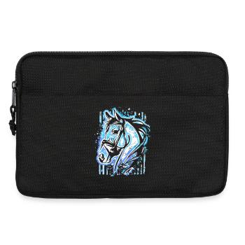 Blaues Pferd - Pferdekopf Zeichnung Pferde Malerei - Laptoptasche 13" - Schwarz - Vorne