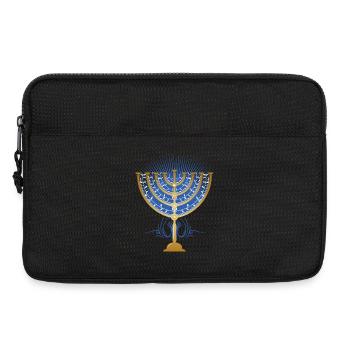 gold-colored Hanukkah candlestick with blue rays - Laptop bag 13" - black - Front