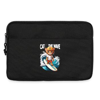 Cat Surfer Catch the Wave - Laptop bag 13" - black - Front