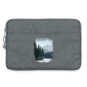 finsterer Wald und Berge mit ausgefranstem Rand - Laptoptasche 13" - Grau meliert - Vorne