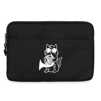 Katze spielt Waldhorn - Laptoptasche 13" - Schwarz - Vorne