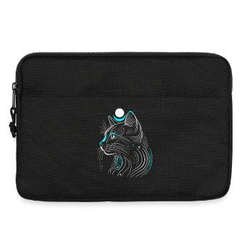 Chat Bastet minimaliste de profil avec lune - Sacoche pour ordinateur portable 13 pouces - noir - Devant