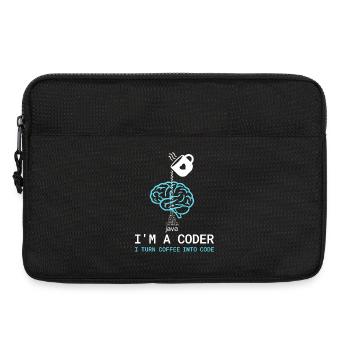 Coder T-Shirt: Coffee into Code – Nerdy Programmie - Laptoptasche 13" - Schwarz - Vorne