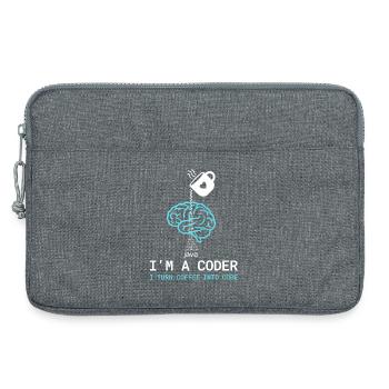 Coder T-Shirt: Coffee into Code – Nerdy Programmie - Laptoptasche 13" - Grau meliert - Vorne