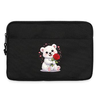 Ours mignon avec une rose – Motif de la Saint-Valentin - Sacoche pour ordinateur portable 13 pouces - noir - Devant