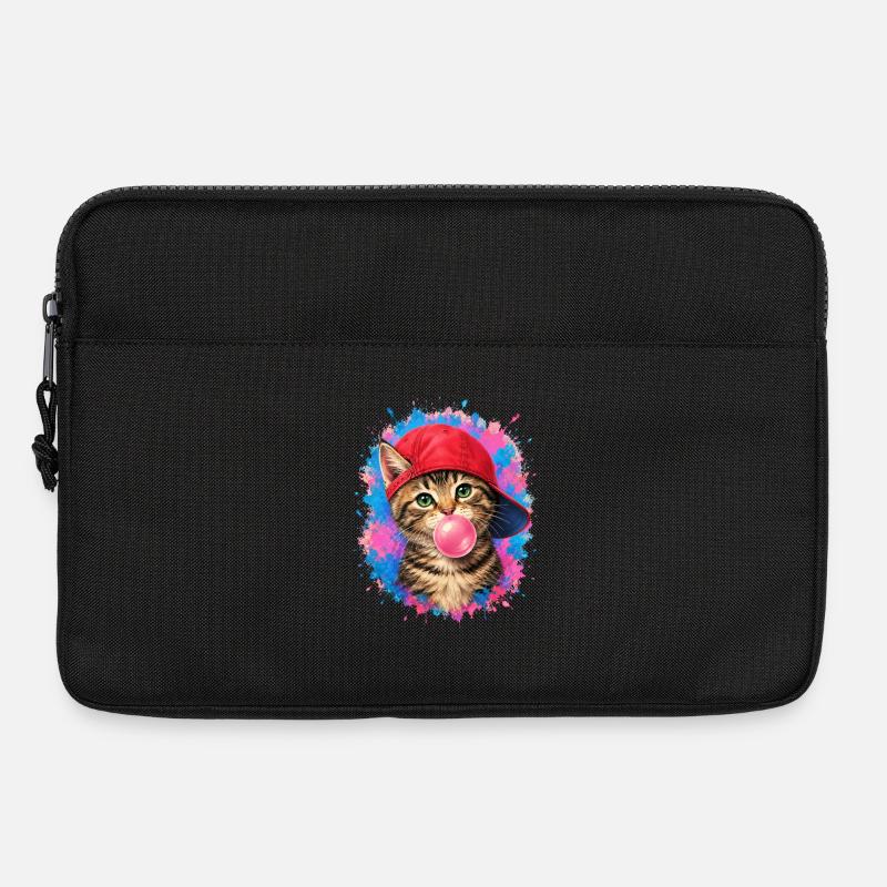 Coole Katze mit Cap und Kaugummi - Laptoptasche 13" - Schwarz