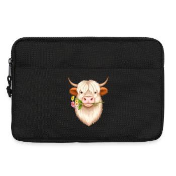 Cool Highland Cow with Flower – Scottish Cattle Style - Laptop bag 13" - black - Front