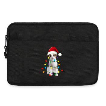 Chat festif avec des lumières de Noël et un chapeau de Père Noël, - Sacoche pour ordinateur portable 13 pouces - noir - Devant