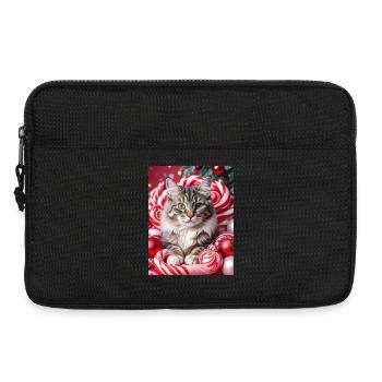 Chat de Noël entre des couronnes de bonbons - Sacoche pour ordinateur portable 13 pouces - noir - Devant