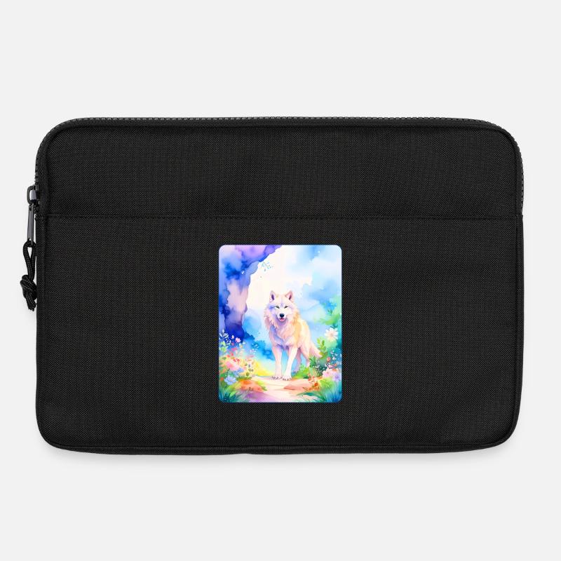 Weißer Wolf umgeben von Blumen - Laptoptasche 13" - Schwarz