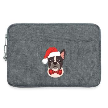 Bouledogue français avec chapeau de Père Noël minimaliste - Sacoche pour ordinateur portable 13 pouces - gris chiné - Devant