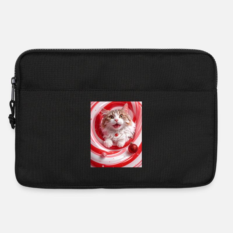Weihnachtskatze im roten Pfefferminzwirbel - Laptoptasche 13" - Schwarz