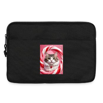 Chat de Noël en conception d’anneau de bonbons - Sacoche pour ordinateur portable 13 pouces - noir - Devant