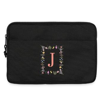 Initiales florales « J », monogramme de lettres - Sacoche pour ordinateur portable 13 pouces - noir - Devant