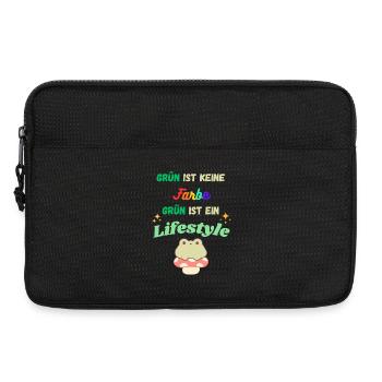 Grün ist Lifestyle – bunte Typo & Frosch - Laptoptasche 13" - Schwarz - Vorne