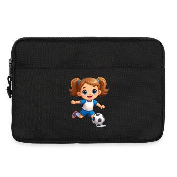 Comic girl as a soccer player with soccer – Sports - Laptop bag 13" - black - Front
