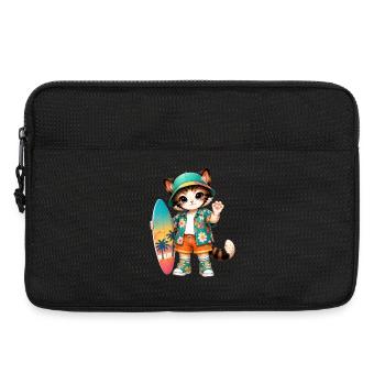 Kawaii tropische Surferkatze - Laptoptasche 13" - Schwarz - Vorne