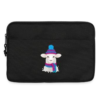 mouton blanc avec chapeau à bobble coloré et écharpe tricotée - Sacoche pour ordinateur portable 13 pouces - noir - Devant