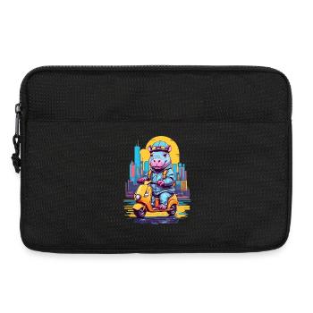 Nilpferd auf Roller - Laptoptasche 13" - Schwarz - Vorne