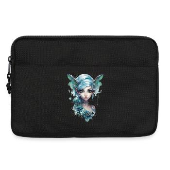 Blauhaarige Fee mit großen Augen – Fantasy - Laptoptasche 13" - Schwarz - Vorne
