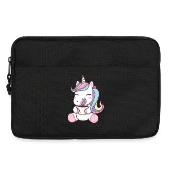 Süßes Einhorn mit Kaffeetasse - skurriler Cartoon - Laptoptasche 13" - Schwarz - Vorne
