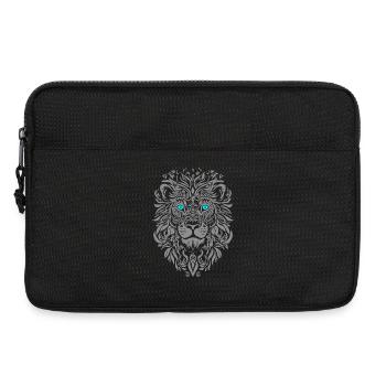 Lion argenté aux yeux bleus et motif de feuille - Sacoche pour ordinateur portable 13 pouces - noir - Devant