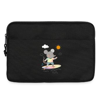 Souris surfeuse sur une planche de surf colorée sous le soleil - Sacoche pour ordinateur portable 13 pouces - noir - Devant