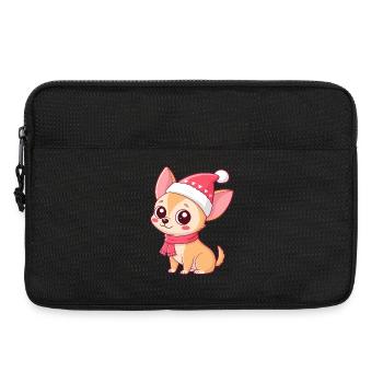 Fröhlicher Hund mit Weihnachtshut - Laptoptasche 13" - Schwarz - Vorne