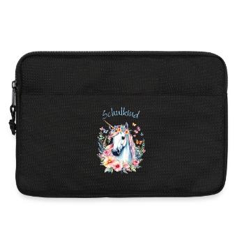Romantisches Einhorn Blumenkranz - Schulkind 2026 - Laptoptasche 13" - Schwarz - Vorne