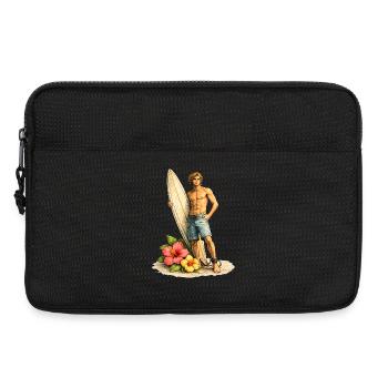 Surfer with board on tropical beach - Laptop bag 13" - black - Front