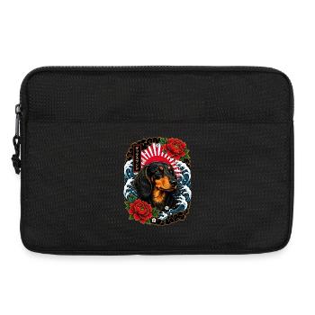 Dackel im japanischen Irezumi Tattoo Stil - Laptoptasche 13" - Schwarz - Vorne