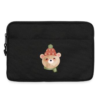 ours mignon avec bonnet à pompon et écharpe en hiver - Sacoche pour ordinateur portable 13 pouces - noir - Devant