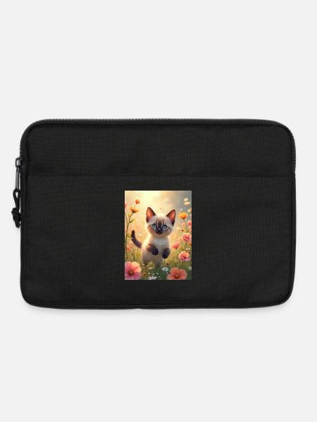 Süßes Siamkätzchen in einer Blumenwiese - Laptoptasche 13" - Schwarz
