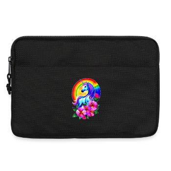Magical rainbow unicorn with flowers - Laptop bag 13" - black - Front