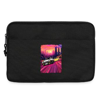 Illustration de poursuite en voiture de ville au néon - Sacoche pour ordinateur portable 13 pouces - noir - Devant