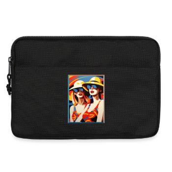 Pop Art zwei Damen mit Sommerhut Sonnenbrillen - Laptoptasche 13" - Schwarz - Vorne