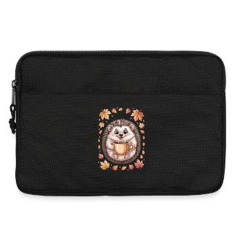 Autumnal hedgehog with coffee mug - Laptop bag 13" - black - Front