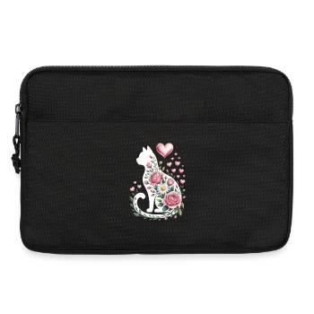 Fleur Chat Silhouette Roses Coeurs - Sacoche pour ordinateur portable 13 pouces - noir - Devant