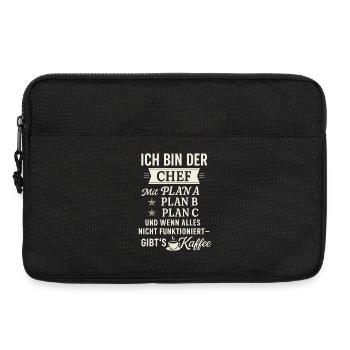 Chef mit Plan B: Kaffee – Lustiges Männer Shirt - Laptoptasche 13" - Schwarz - Vorne