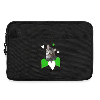 Katzenliebe getigerte Katze grünen Herzen - Laptoptasche 13" - Schwarz - Vorne