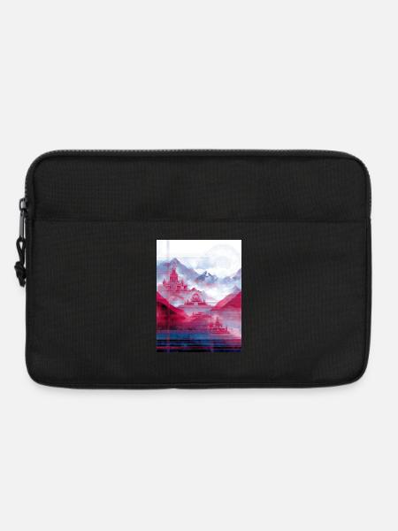 Psy-Art - Tempel über Berglandschaft - Laptoptasche 13" - Schwarz