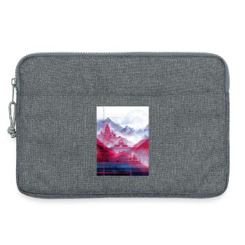 Psy-Art - Tempel über Berglandschaft - Laptoptasche 13" - Grau meliert - Vorne