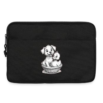 Süßer Hund und Ente im Korb – 🐶🦆 - Laptoptasche 13" - Schwarz - Vorne