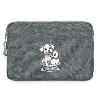 Süßer Hund und Ente im Korb – 🐶🦆 - Laptoptasche 13" - Grau meliert - Vorne