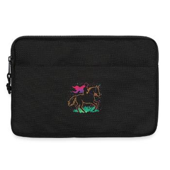 Leuchtender Einhornreiter auf bunter Wiese - Laptoptasche 13" - Schwarz - Vorne